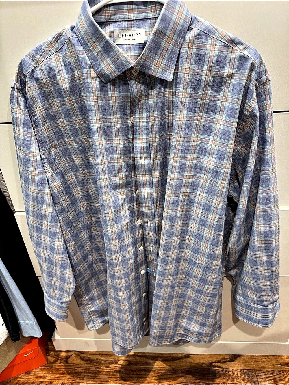 Ledbury Classic Long Sleeve Plaid Cotton Button Down Size 17.5 - 36